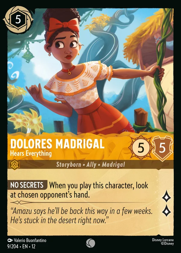 Dolores Madrigal - Hears Everything — Disney Lorcana Character card from Wilds Unknown