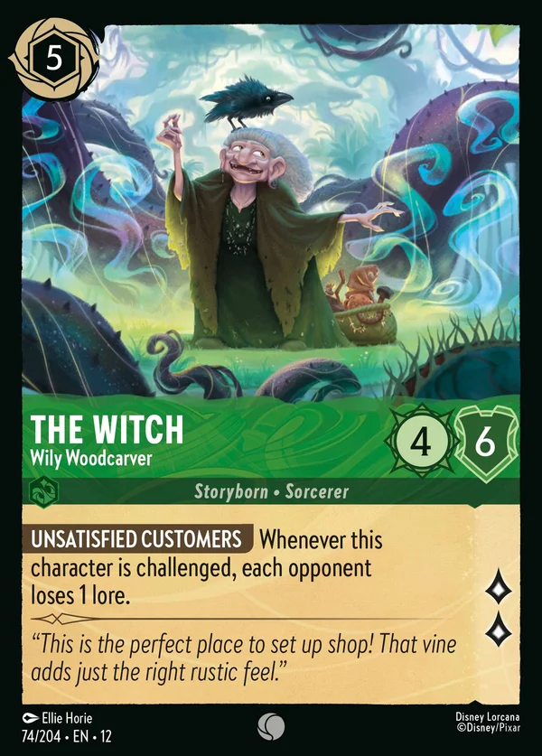 The Witch - Wily Woodcarver — Disney Lorcana Character card from Wilds Unknown