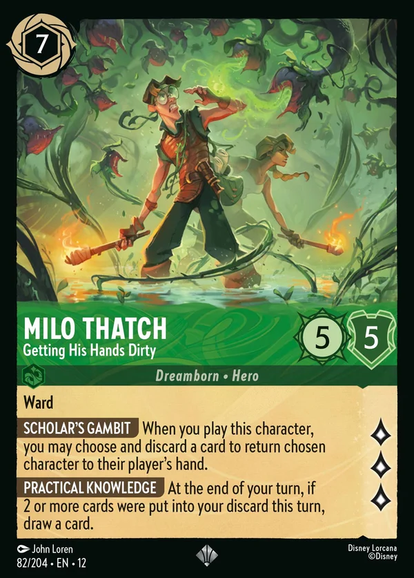 Milo Thatch - Getting His Hands Dirty — Disney Lorcana Character card from Wilds Unknown