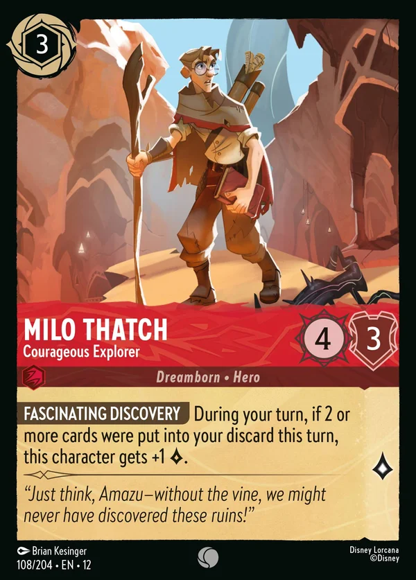 Milo Thatch - Courageous Explorer — Disney Lorcana Character card from Wilds Unknown