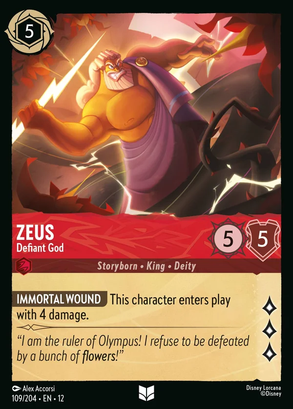 Zeus - Defiant God — Disney Lorcana Character card from Wilds Unknown