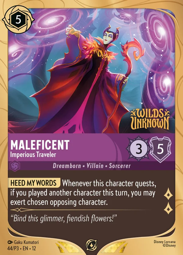 Maleficent - Imperious Traveler — Disney Lorcana Character card from Wilds Unknown
