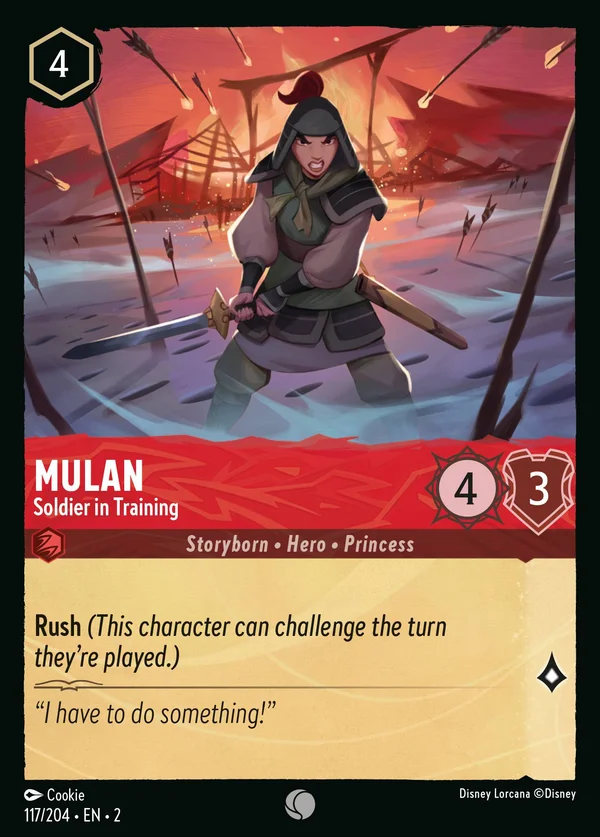 Mulan - Soldier in Training — Disney Lorcana Character card from Rise of the Floodborn