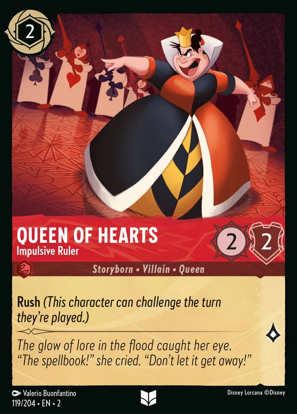 Queen of Hearts - Impulsive Ruler — Disney Lorcana Character card from Rise of the Floodborn