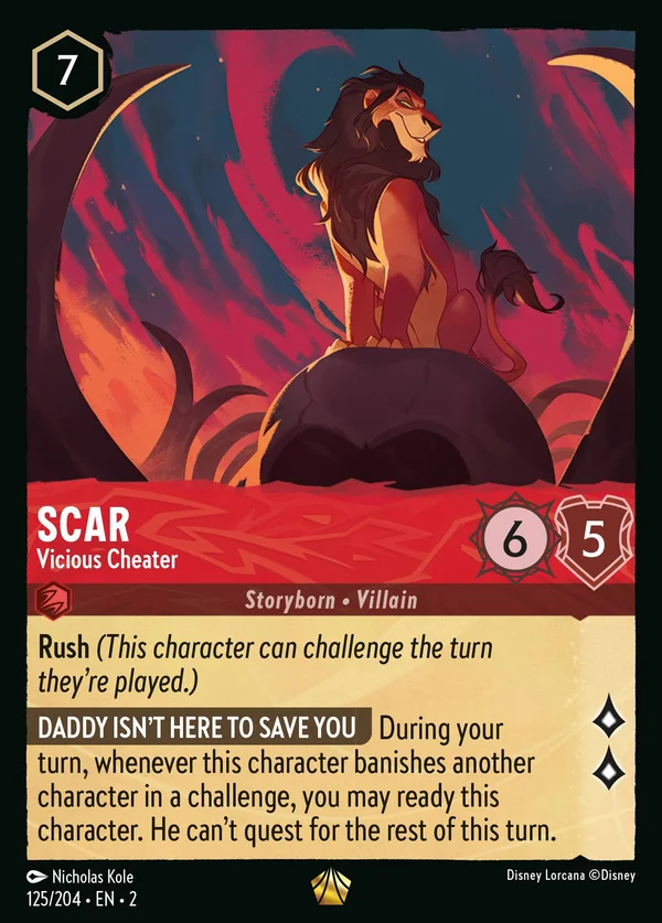 Scar - Vicious Cheater — Disney Lorcana Character card from Rise of the Floodborn
