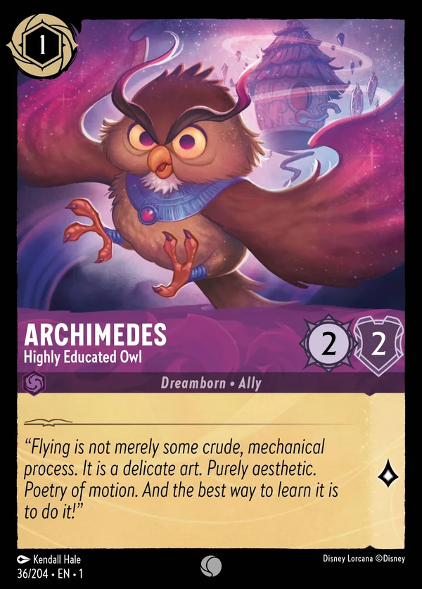 Archimedes - Highly Educated Owl — Disney Lorcana Character card from The First Chapter
