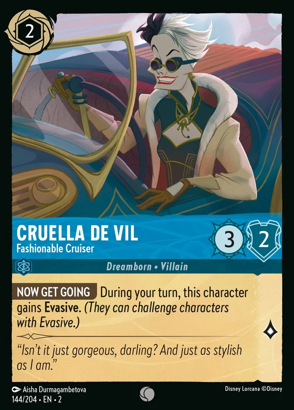 Cruella De Vil - Fashionable Cruiser — Disney Lorcana Character card from Rise of the Floodborn