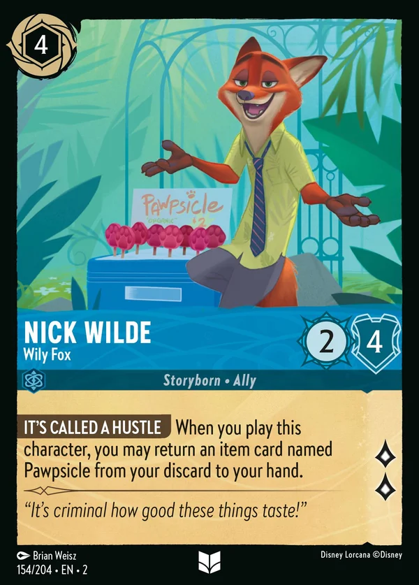 Nick Wilde - Wily Fox — Disney Lorcana Character card from Rise of the Floodborn