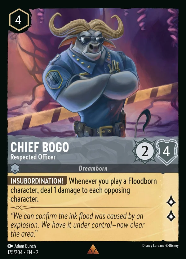 Chief Bogo - Respected Officer — Disney Lorcana Character card from Rise of the Floodborn