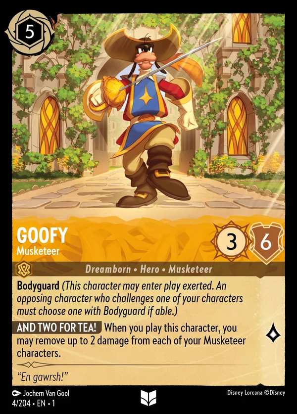 Goofy - Musketeer — Disney Lorcana Character card from The First Chapter