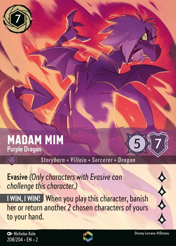 Madam Mim - Purple Dragon — Disney Lorcana Character card from Rise of the Floodborn