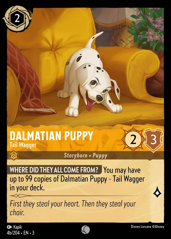 Dalmatian Puppy - Tail Wagger — Disney Lorcana Character card from Into the Inklands