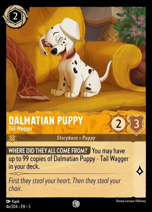 Dalmatian Puppy - Tail Wagger — Disney Lorcana Character card from Into the Inklands
