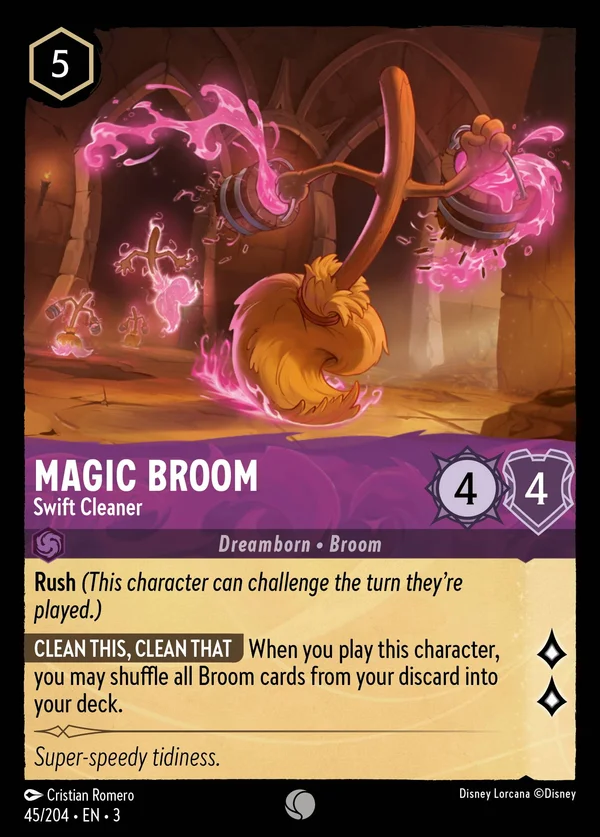 Magic Broom - Swift Cleaner — Disney Lorcana Character card from Into the Inklands