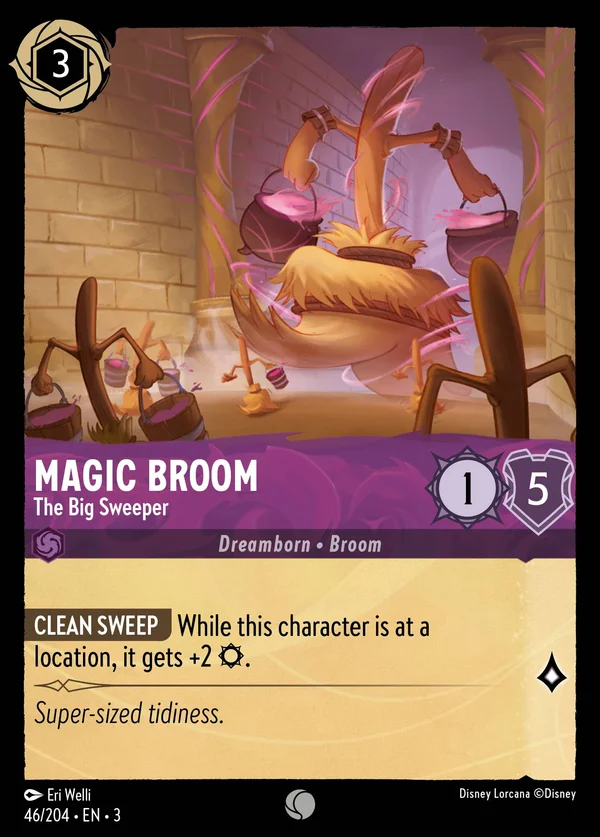 Magic Broom - The Big Sweeper — Disney Lorcana Character card from Into the Inklands