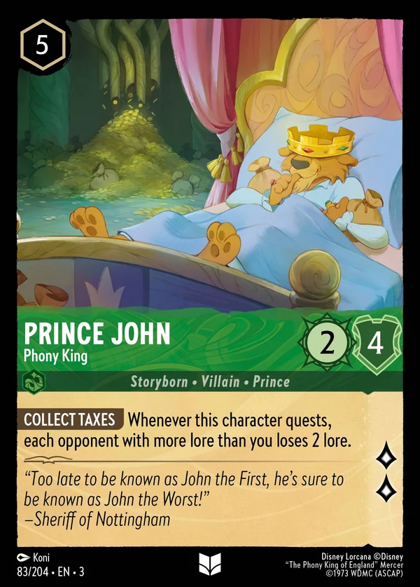 Prince John - Phony King — Disney Lorcana Character card from Into the Inklands