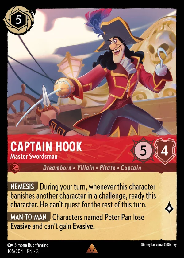 Captain Hook - Master Swordsman — Disney Lorcana Character card from Into the Inklands