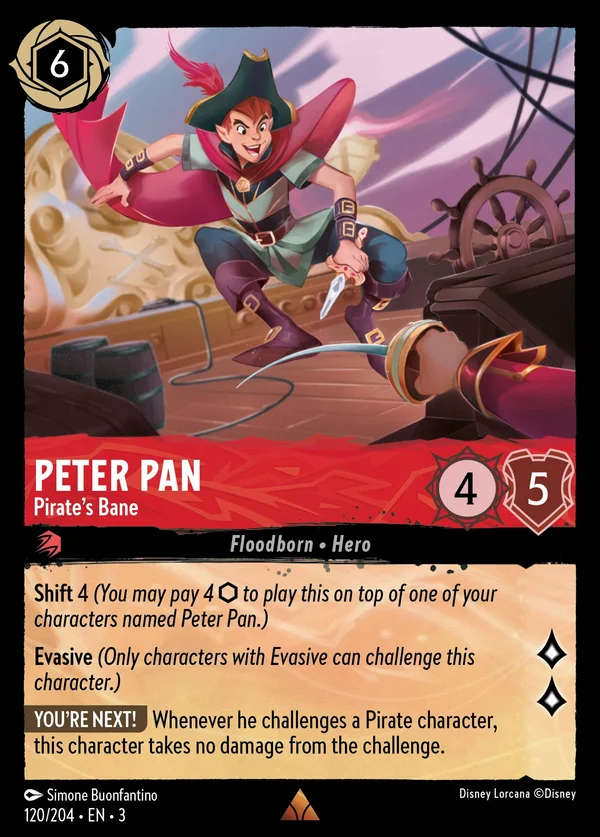 Peter Pan - Pirate's Bane — Disney Lorcana Character card from Into the Inklands