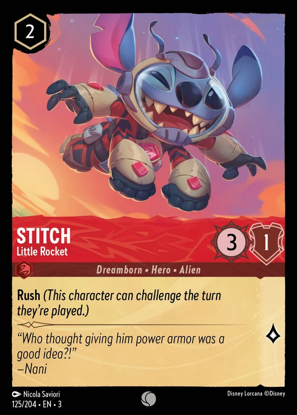Stitch - Little Rocket — Disney Lorcana Character card from Into the Inklands