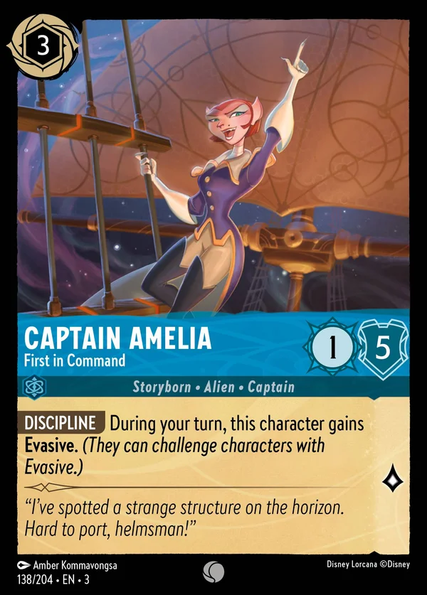 Captain Amelia - First in Command — Disney Lorcana Character card from Into the Inklands