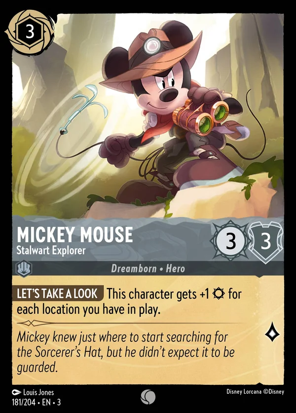 Mickey Mouse - Stalwart Explorer — Disney Lorcana Character card from Into the Inklands