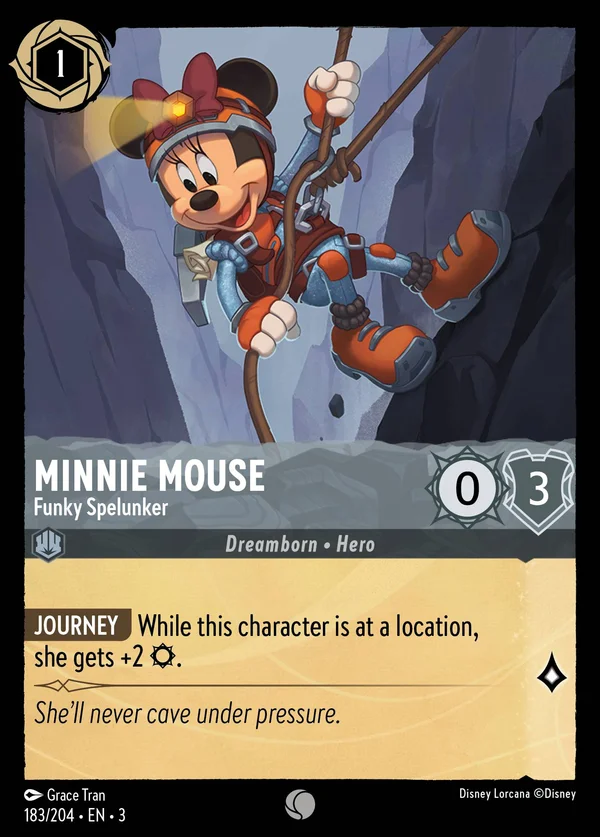 Minnie Mouse - Funky Spelunker — Disney Lorcana Character card from Into the Inklands