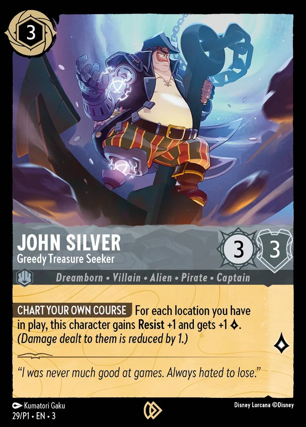 John Silver - Greedy Treasure Seeker — Disney Lorcana Character card from Into the Inklands