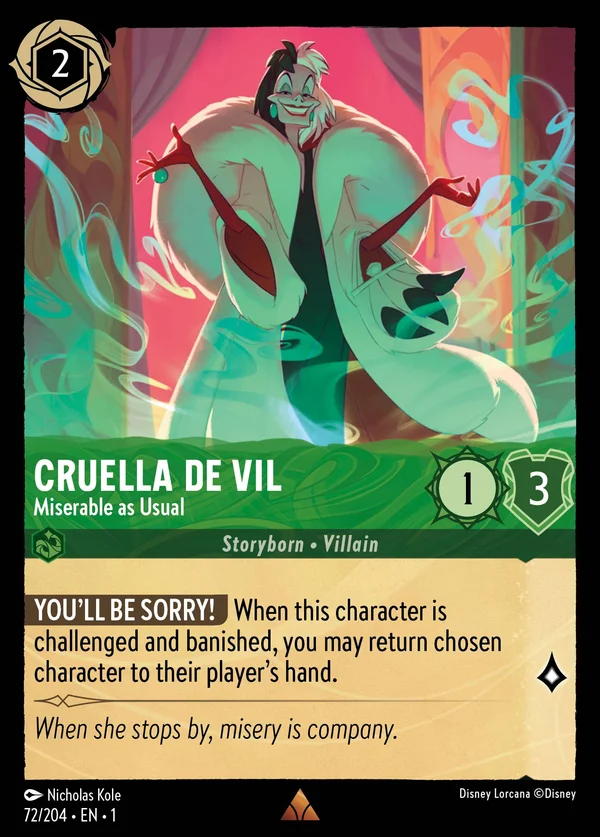 Cruella De Vil - Miserable as Usual — Disney Lorcana Character card from The First Chapter
