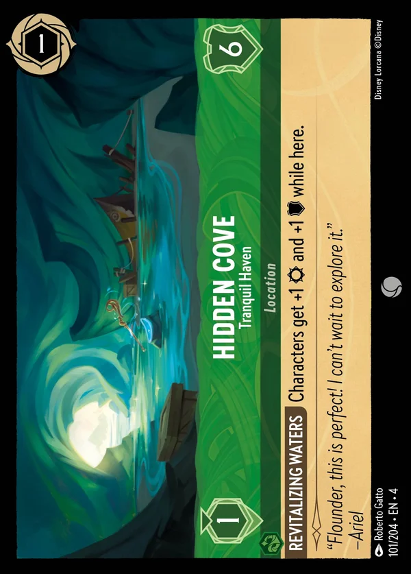 Hidden Cove - Tranquil Haven — Disney Lorcana Location card from Ursula's Return