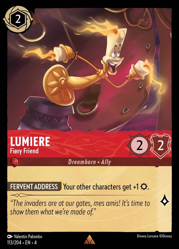 Lumiere - Fiery Friend — Disney Lorcana Character card from Ursula's Return