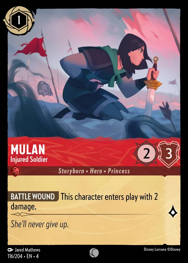 Mulan - Injured Soldier — Disney Lorcana Character card from Ursula's Return