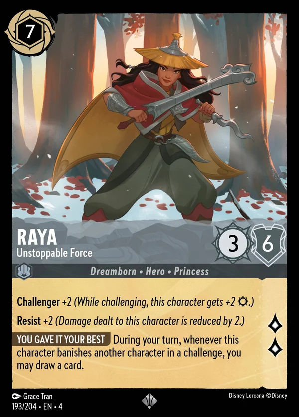 Raya - Unstoppable Force — Disney Lorcana Character card from Ursula's Return