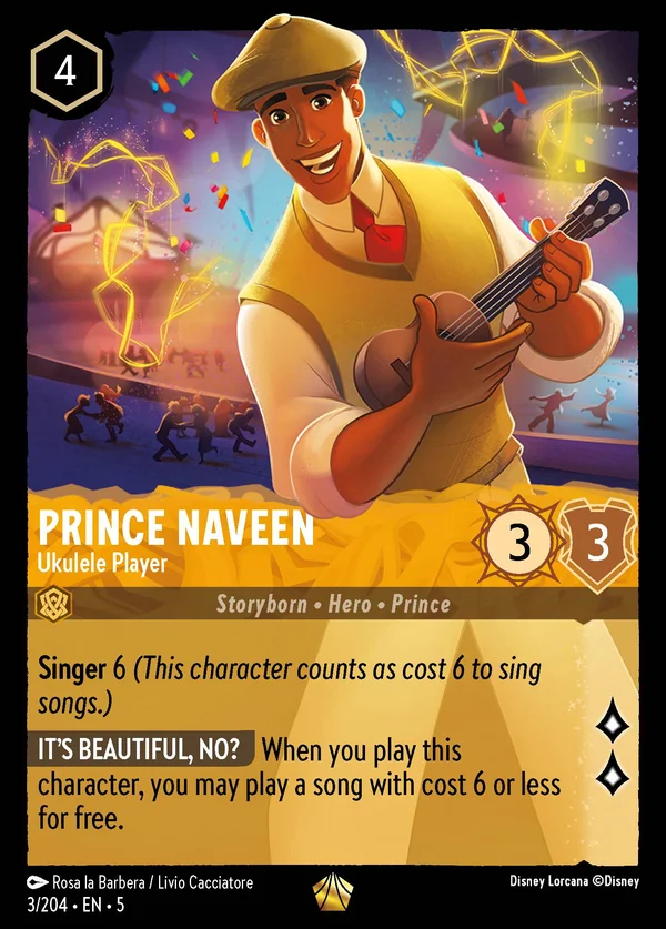 Prince Naveen - Ukulele Player — Disney Lorcana Character card from Shimmering Skies