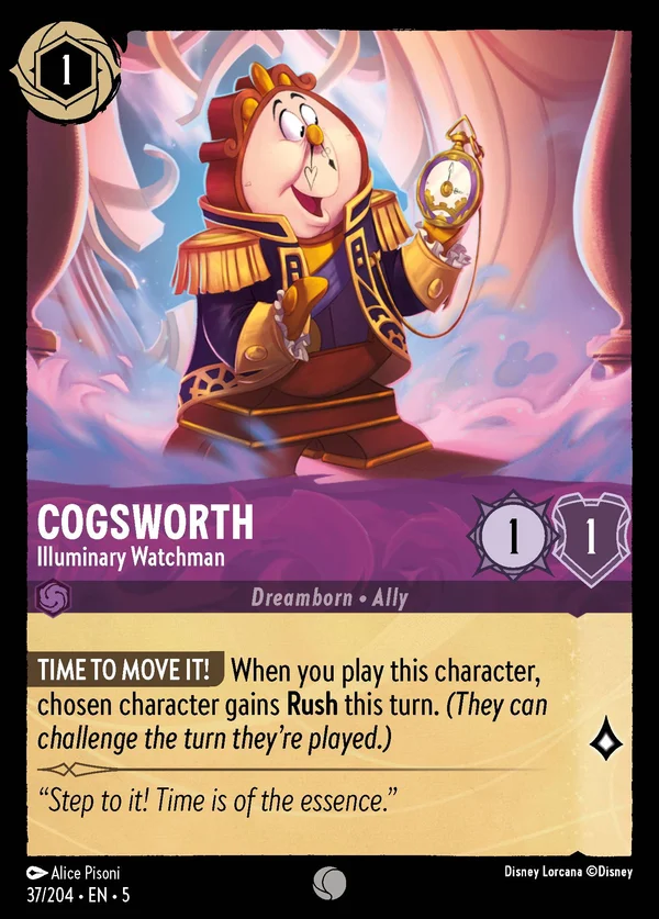 Cogsworth - Illuminary Watchman — Disney Lorcana Character card from Shimmering Skies