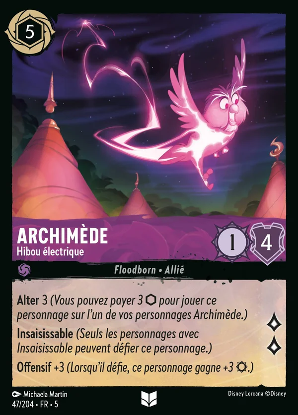 Archimède - Hibou électrique — Disney Lorcana Personnage card from Shimmering Skies