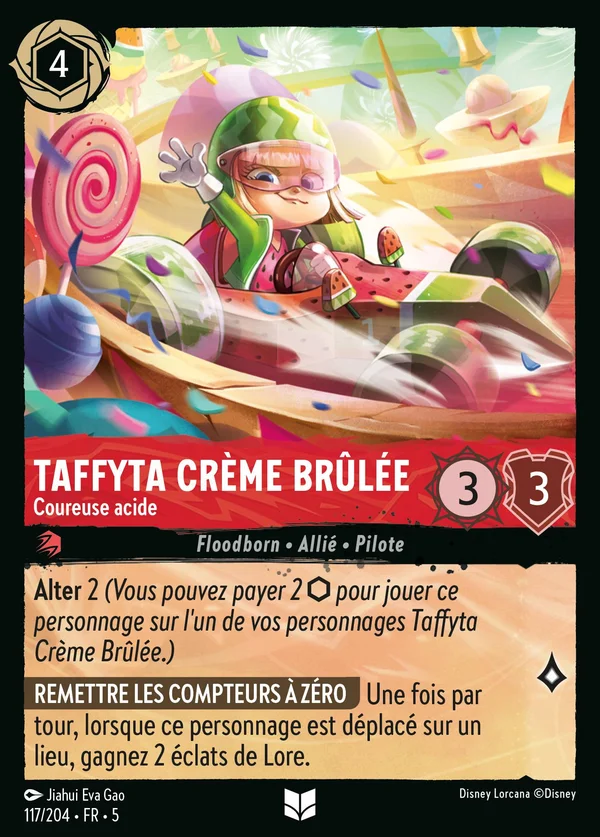 Taffyta Crème Brûlée - Coureuse acide — Disney Lorcana Personnage card from Shimmering Skies
