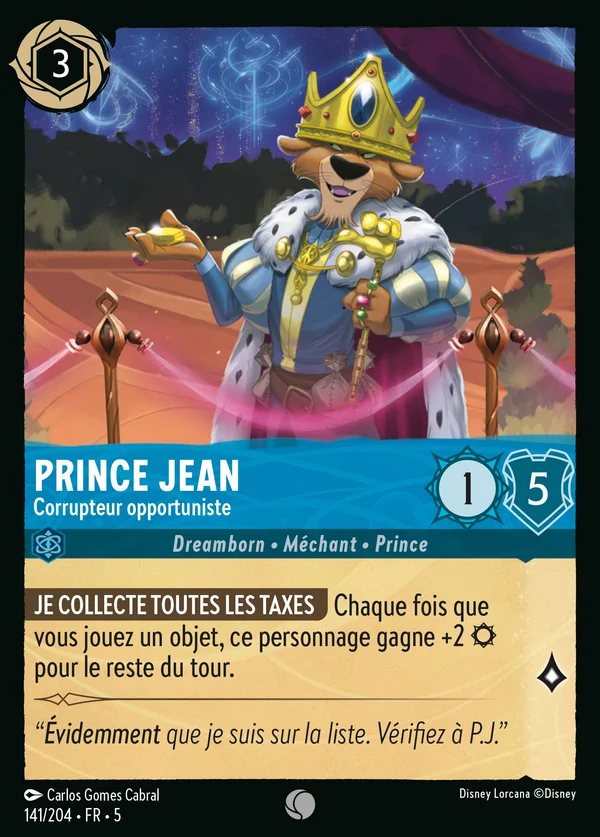 Prince Jean - Corrupteur opportuniste — Disney Lorcana Personnage card from Shimmering Skies