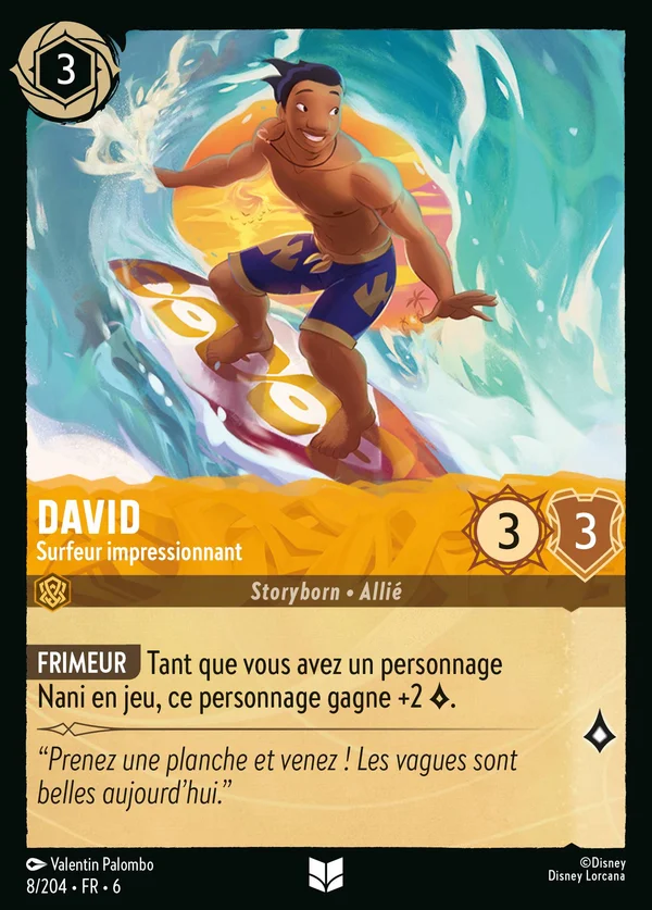 David - Surfeur impressionnant — Disney Lorcana Personnage card from Azurite Sea