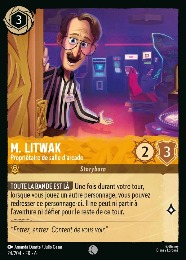 M. Litwak - Propriétaire de salle d'arcade — Disney Lorcana Personnage card from Azurite Sea
