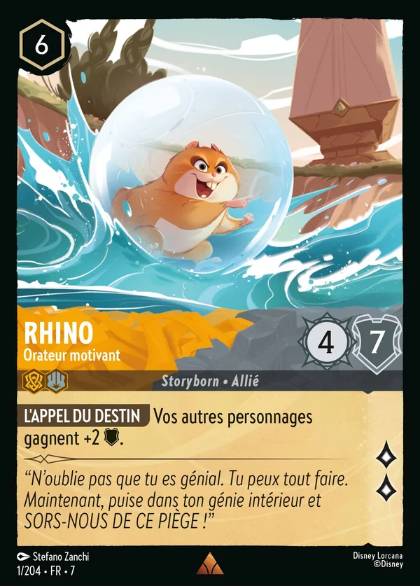 Rhino - Orateur motivant — Disney Lorcana Personnage card from Archazia's Island