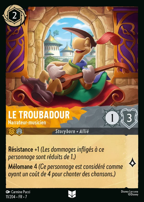 Le Troubadour - Narrateur-musicien — Disney Lorcana Personnage card from Archazia's Island