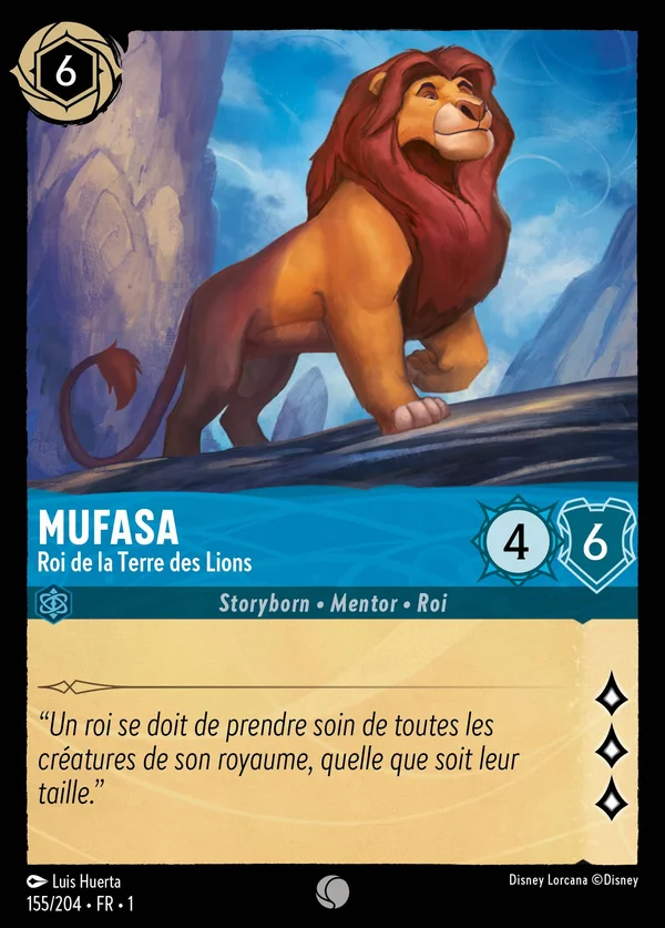 Mufasa - Roi de la Terre des Lions — Disney Lorcana Personnage card from The First Chapter