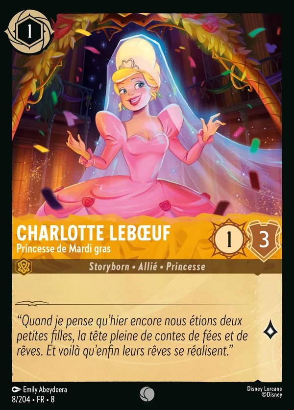Charlotte Lebœuf - Princesse de Mardi gras — Disney Lorcana Personnage card from The Reign of Jafar