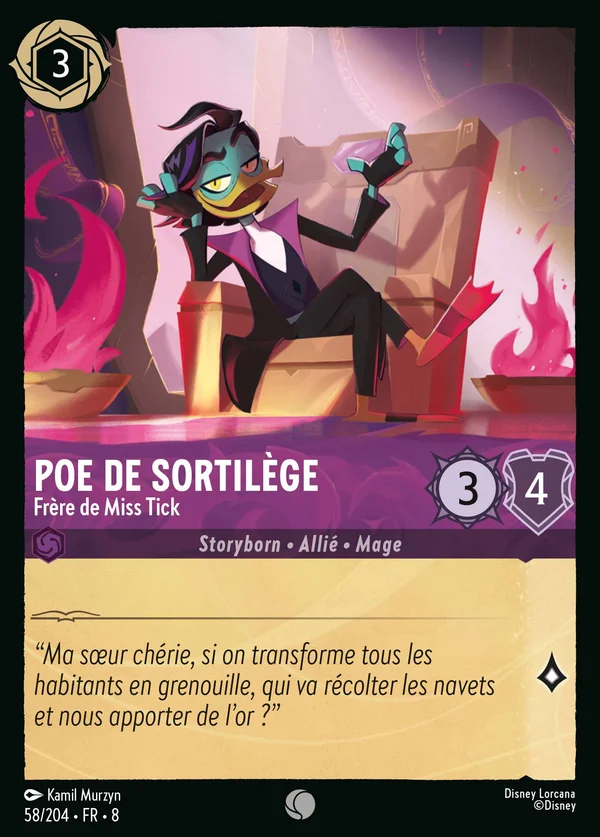 Poe De Sortilège - Frère de Miss Tick — Disney Lorcana Personnage card from The Reign of Jafar