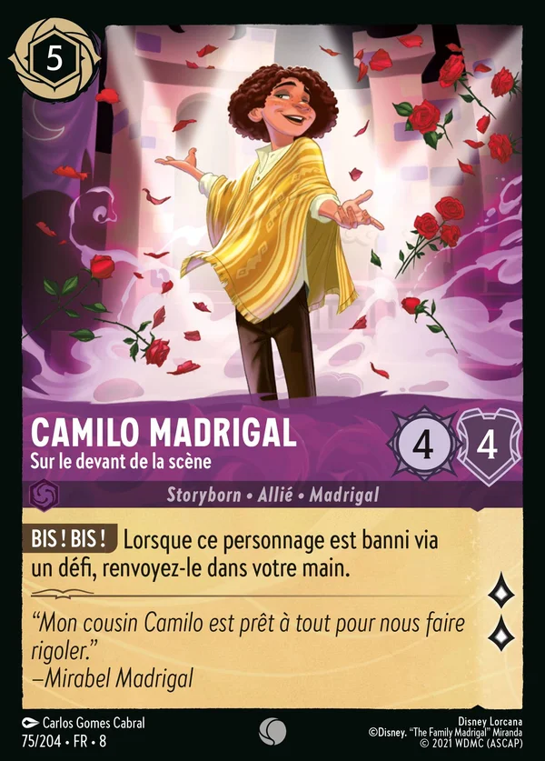 Camilo Madrigal - Sur le devant de la scène — Disney Lorcana Personnage card from The Reign of Jafar