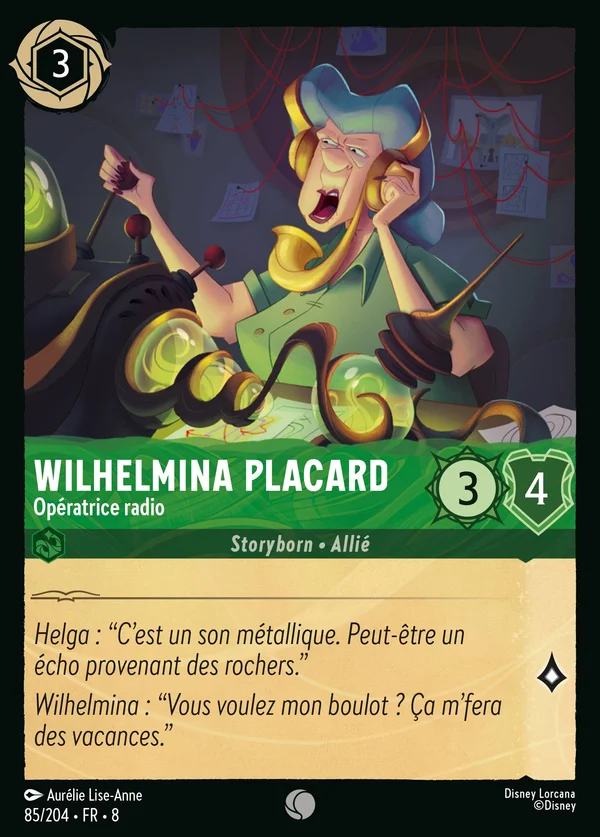 Wilhelmina Placard - L'opératrice radio — Disney Lorcana Personnage card from The Reign of Jafar
