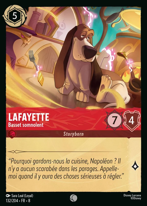 Lafayette - Basset somnolent — Disney Lorcana Personnage card from The Reign of Jafar