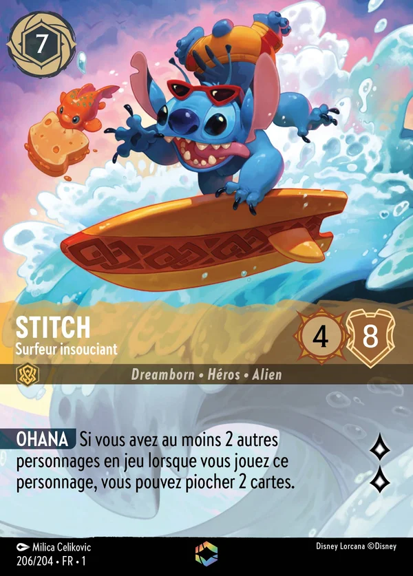 Stitch - Surfer insouciant — Disney Lorcana Personnage card from The First Chapter