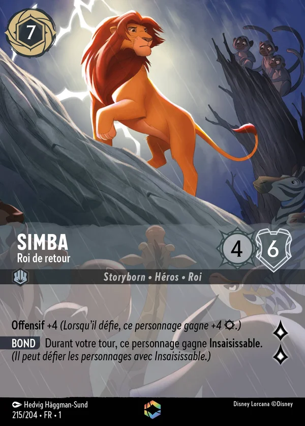 Simba - Roi de retour — Disney Lorcana Personnage card from The First Chapter