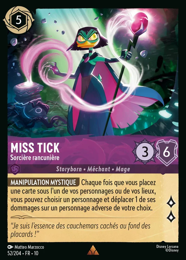 Miss Tick - Sorcière rancunière — Disney Lorcana Personnage card from Whispers in the Well